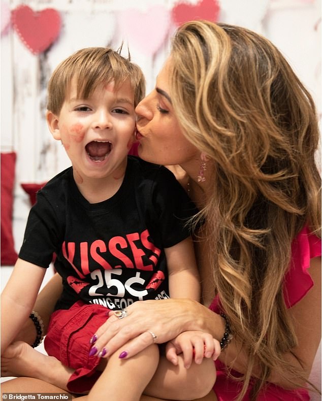 Bridgetta Tomarchio pictured with her four-year-old son Lucian Merk, who takes his father's surname