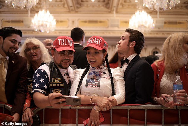 Trump supporters put on a show of force at Mar-a-Lago on Tuesday evening as they waited for the former president to deliver a speech on Tuesday evening