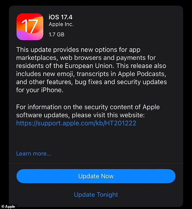 The latest software update for iPhones brought users over 100 new emojis, security upgrades, and a range of other changes.  But some users have discovered an annoying problem that could stop you from downloading iOS 17.4