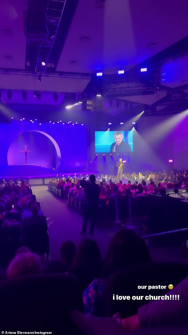 The 22-year-old influencer posted a video of 'our pastor' Jentezen Franklin playing the saxophone during the free original production of The Free Chapel – Easter: The Live Experience – with 'stunning images, live animals and inspiring music'