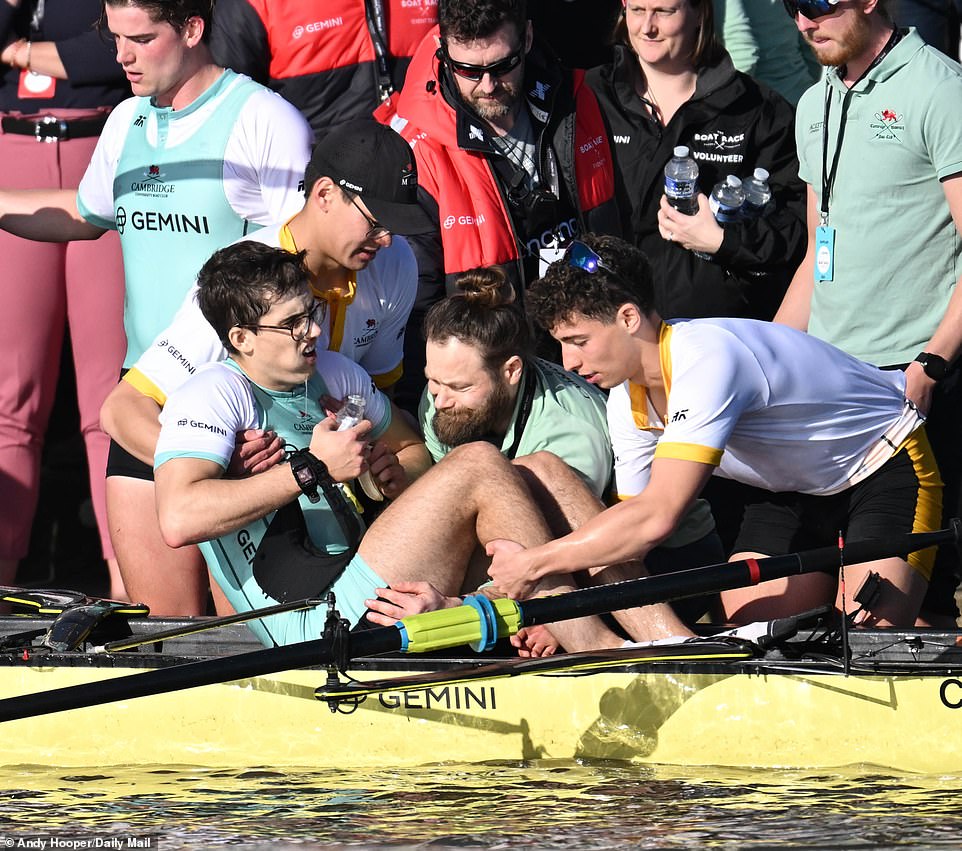 Worryingly, Cambridge bat Matt Edge had to be stretchered from the boat after coming close to collapsing