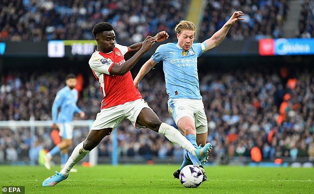 Bukayo Saka made four tackles, more than any other player, during a demonstration of his defensive duties at the Etihad