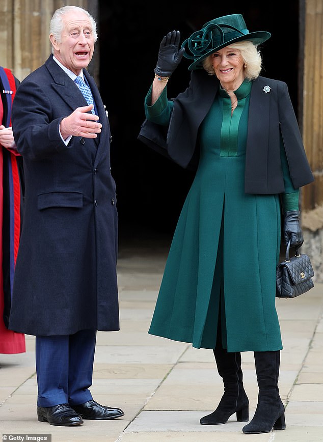 A monarch having fun: King Charles' body language was cheerful and showed all his usual 'humor gestures' at St George's Chapel in Windsor yesterday, despite his health problems in recent months, said body language expert Judi James