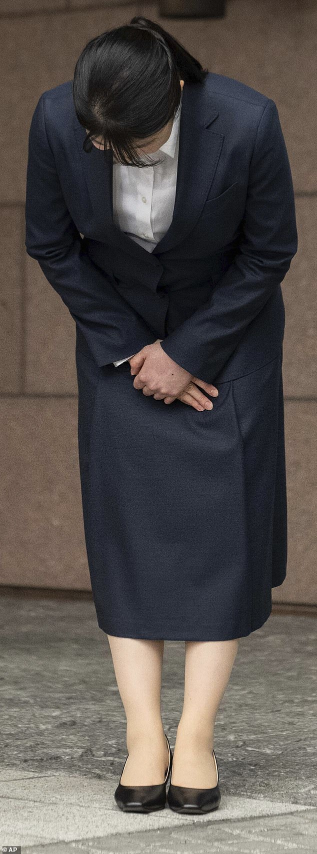 Aiko (pictured bowing to the media) first announced in January that she would be joining the Japanese Red Cross