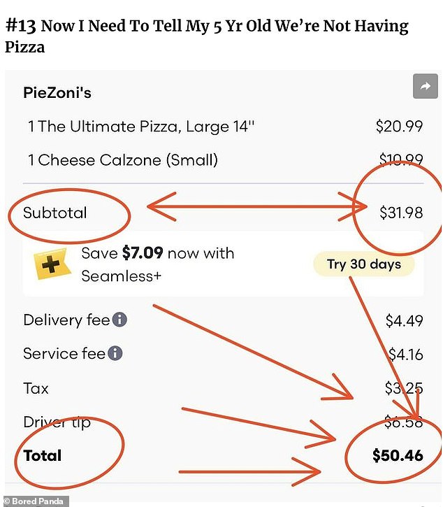 This mom's pizza night with her daughter was quickly canceled after all the extra fees, taxes and tips made it a very expensive takeaway