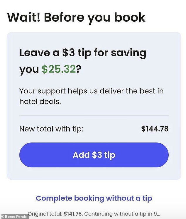 Meanwhile, someone else booked a hotel room online and was asked to tip the website