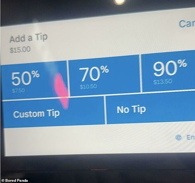 This person was shocked to see that the tip options started at 50 percent and went up to 90 percent