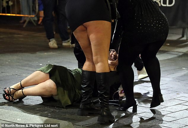 One partygoer fell and had to be helped by her friends in Newcastle