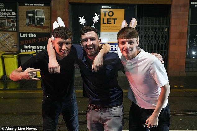 This group of boys opted for headbands with bunny ears, a nod to the Easter-themed revelry