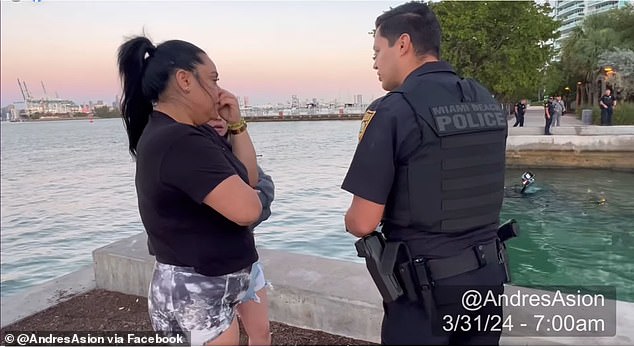 Officers spoke with two bystanders who were standing on the boardwalk with an urn containing their father's ashes when Dominguez drove his car into the Atlantic Ocean.