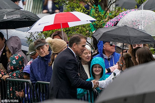 Hunter Biden talks to the crowd on the South Lawn