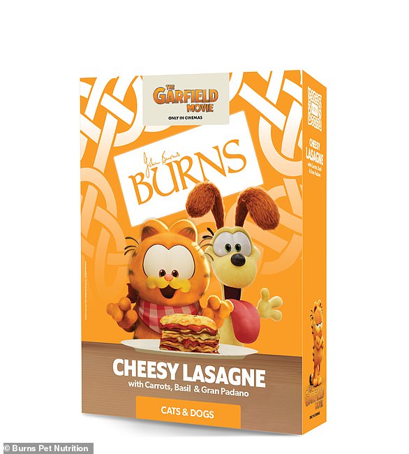 Burns Pet Nutrition announced their new partnership with The Garfield Movie in a unique way, launching a faux pet food version of the movie cat's favorite food