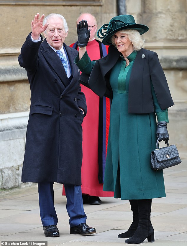 Charles and Camilla yesterday shook hands with dozens of people queuing outside St George's Chapel in Windsor, in what was the most important public appearance for the monarch since his diagnosis last month.