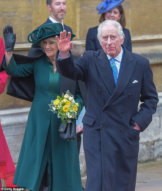 Charles and Camilla appeared cheerful as they waved to the crowd of royal fans