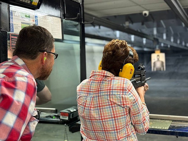 Date night: Lake spent Saturday evening at the Scottsdale Gun Club with her husband, where they fired his FN PS90 submachine gun