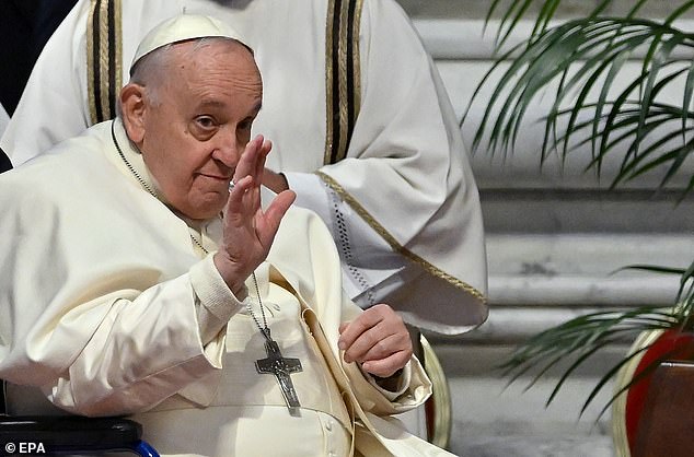 Pope Francis leaves after the Mass of Chrismation in St. Peter's Basilica