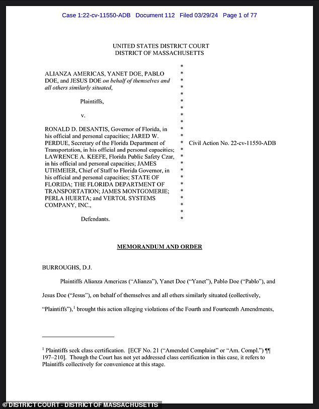 Although DeSantis was not found responsible, the migrants can still sue the charter flight company that transported them to the island off the coast of Massachusetts, according to a ruling Monday by a federal judge in Boston.