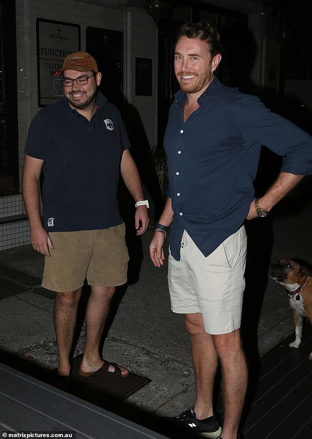 Bruce Lehrmannis pictured outside a Paddington pub with a friend on Easter Monday