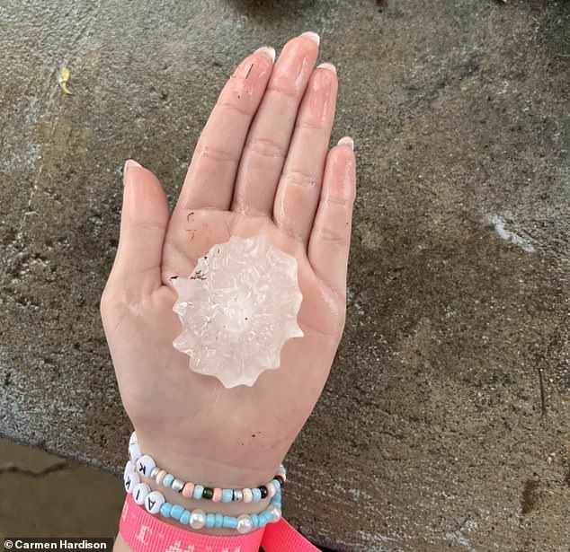 Other Kansas residents showed how massive the buckshot pieces were when a large piece with pointed sides was seen in the palm of one hand