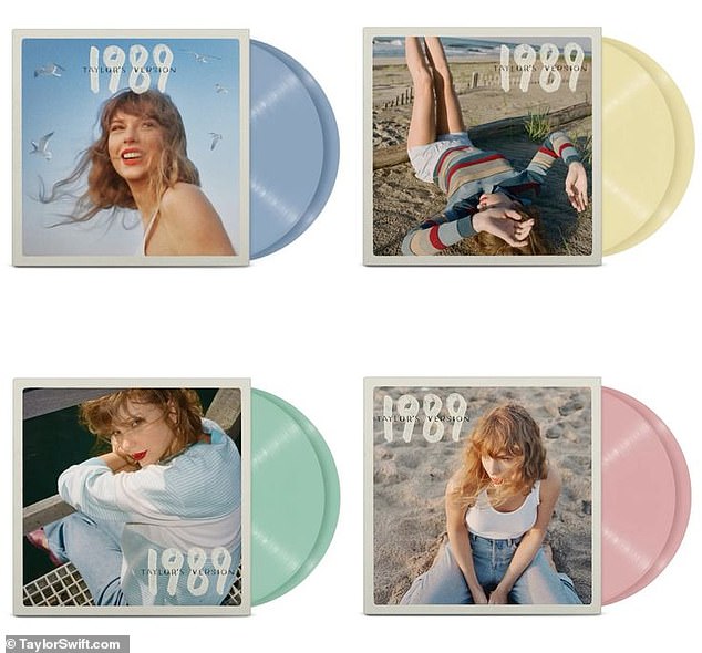 Eilish criticized artists for releasing multiple versions of one album.  Taylor Swift recently released four different color variations of 1999 (Taylor's version) (pictured)