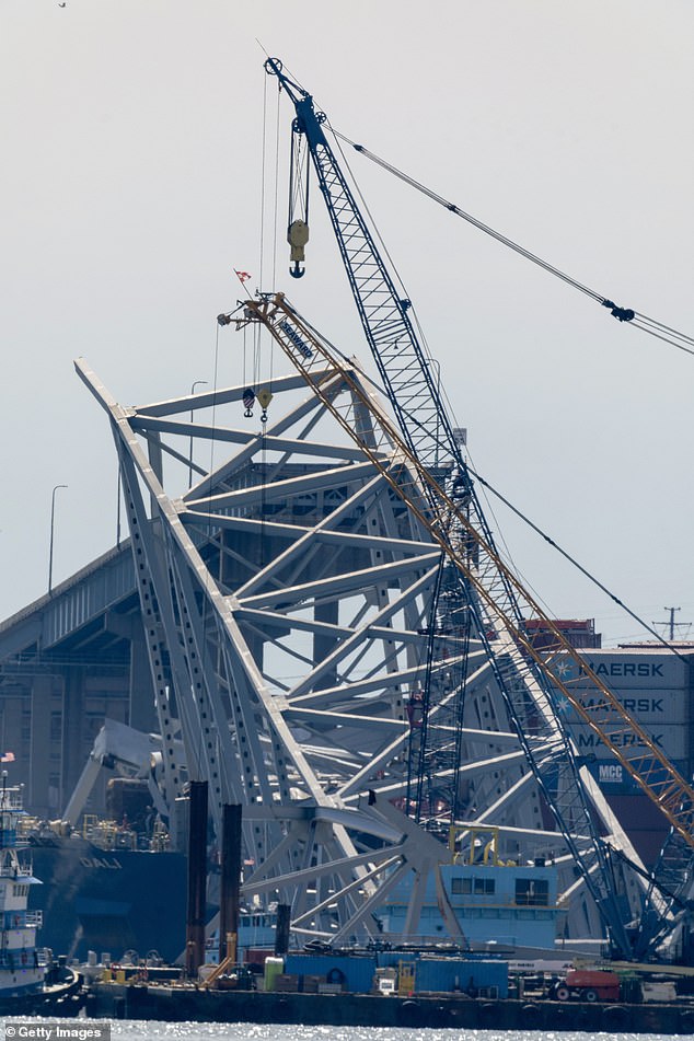 Governor Wes Moore said at a news conference that crews have lifted a 200-ton section of the bridge and have another lift planned for a 350-ton section.