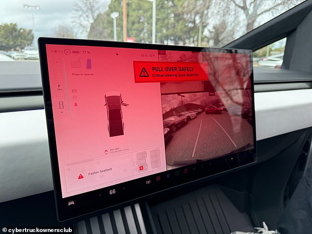 A similar post was shared on the forum on March 5, showing the red blood-colored screen with a large notice on the front that read: 'Stop safely.  Critical steering problem detected'