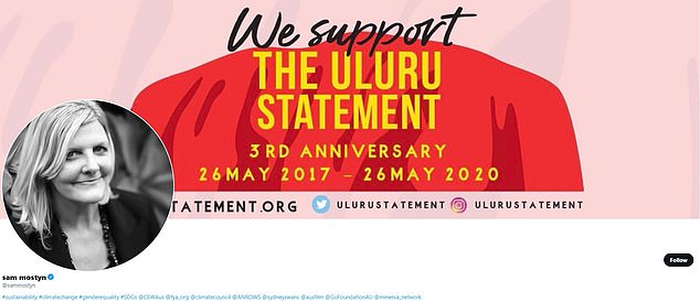 Her X account's banner image has long been a poster saying 'we support the Uluru Statement'