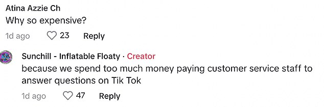 “The commenters on TikTok are really excited about the price of my product,” he said
