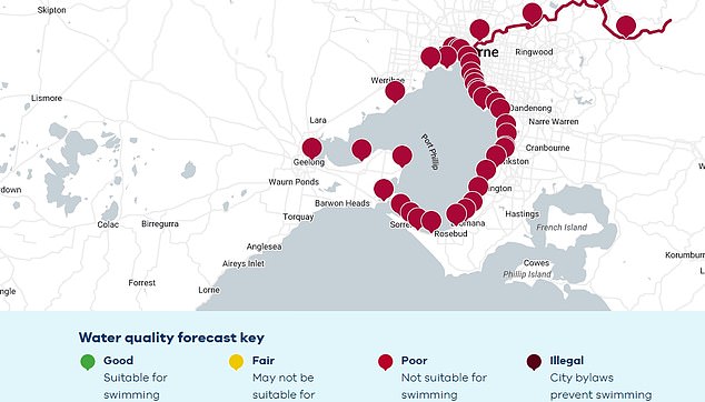 Port Phillip's beaches have been declared unsafe for swimming.  Thirty-six beaches have no quality water