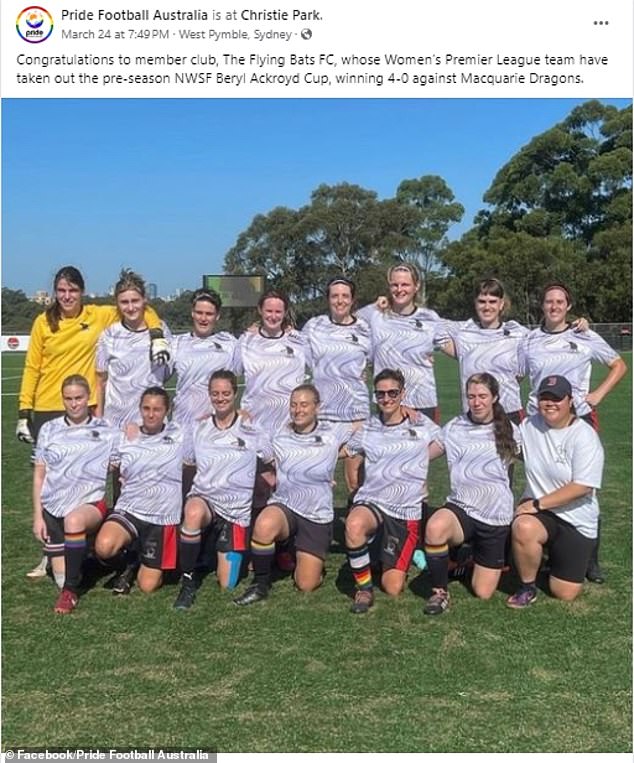 The Sydney Flying Bats women's team (pictured) included five trans players when they comfortably won a tournament earlier this year