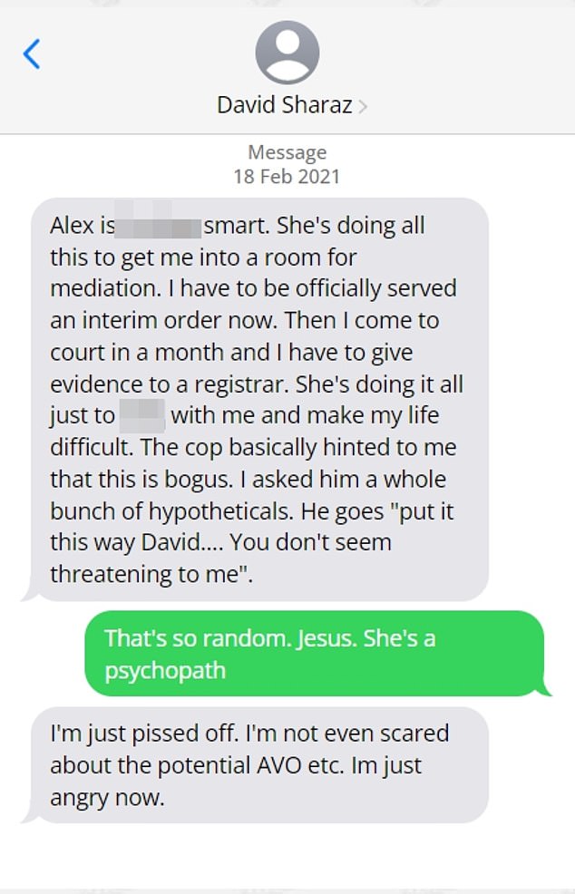 Texts between Brittany Higgins and David Sharaz can be revealed for the first time (mock-up is pictured)