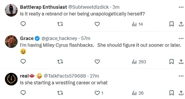 Another wrote, “I'm having Miley Cyrus flashbacks.  She should find out sooner or later,” while one person added, “Is she starting a wrestling career or something?”