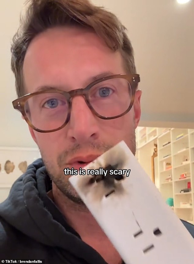 Fallis shared a scary video on TikTok on Monday night in which he told viewers that his three-year-old son almost electrocuted himself