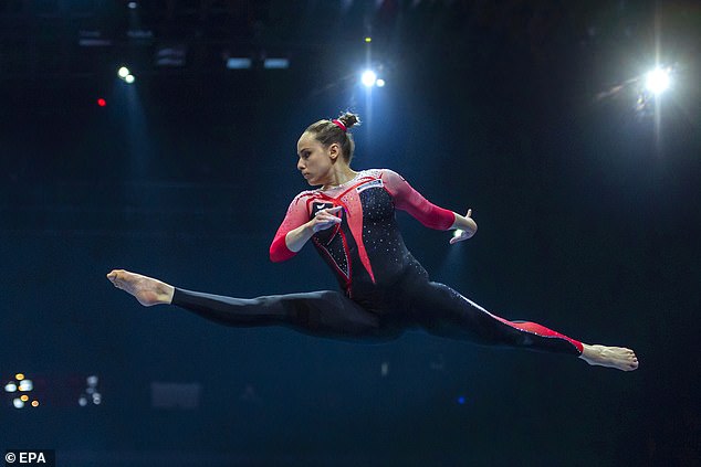 Germany's Sarah Voss was one of the first female gymnasts to wear long pants to make a statement against sexual violence in sport, at the 2021 European Artistic Gymnastics Championships