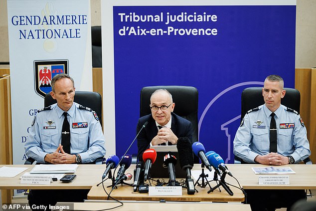Jean-Luc Blachon, the prosecutor of Aix-en-Provence (center, pictured today) told a press conference that the gendarmes 