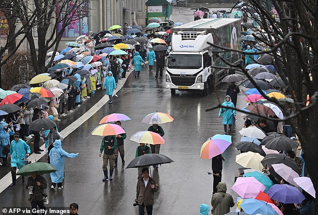 The truck was decorated with images of Fu Bao and a message that read: “It's a wonder to meet you.  Thank you, Fu Bao'.