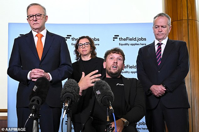 Anthony Albanese in 2019 ditched his predecessor Bill Shorten's plan to abolish negative gearing for future property purchases and halve the 50 percent capital gains tax credit (they are pictured, far left and far right, in 2022 with Minister of Social Affairs Amanda Rishworth and then the Australian Minister of Social Affairs. of the year Dylan Alcott)