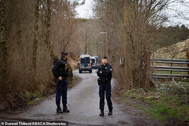 The road to Haut-Vernet is blocked by a gendarmerie checkpoint in the village of Le Vernet, France, pictured on Sunday