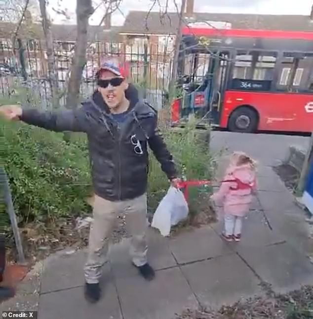 The man then begins to walk away from the scene, but not before using more expletives and again aggressively pointing at the driver.