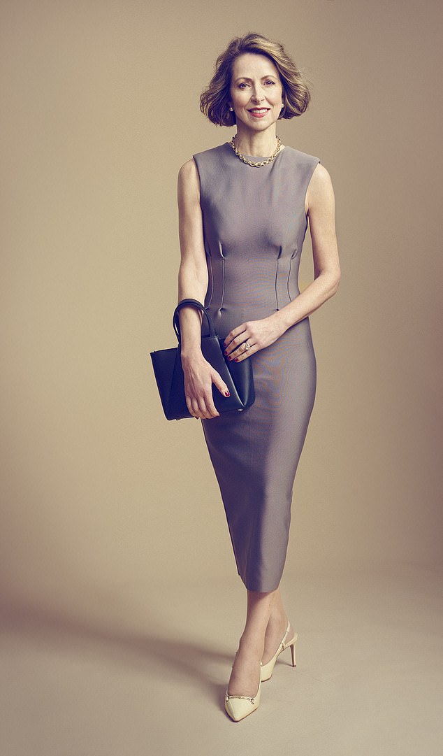 Dress, £75.65, karenmillen.com;  bag, €425, shop.kaai.eu;  necklace, £21, bettyandbiddy.com;  shoes, £95, dunelondon.com