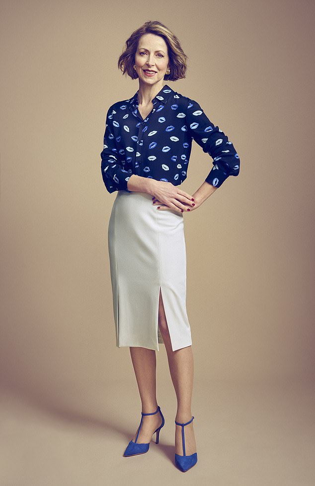 Shirt, £19.99, zara.com;  skirt, £143, lkbennett.com;  shoes, £149, hobbs.com