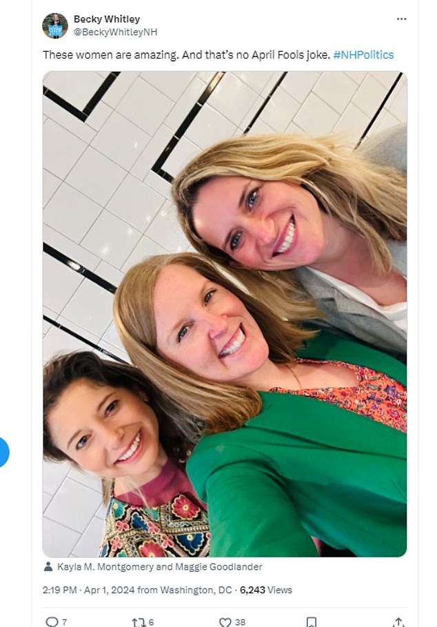 State Senator Becky Whitley (above center) announced she is running for the seat in Congress;  Whitley posted a photo of the White House Easter Egg Roll with Maggie Goodlander (left) and Kayla Montgomery, a top official at Planned Parenthood, (right)