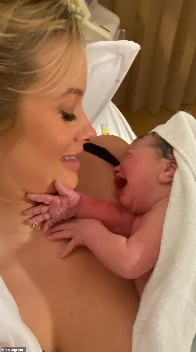 The model, 30, announced the happy news on her Instagram page.  'On Sunday, March 31, we welcomed our healthy baby girl Gia Holtznagel Castano into the world.  We are totally in love with her and enjoying these special moments as a family of three,” she wrote in the caption