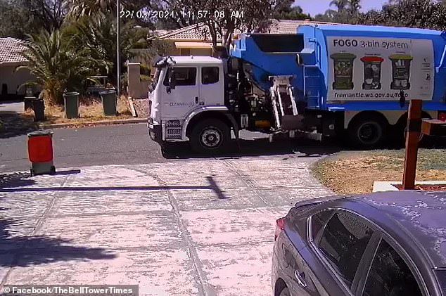 After checking his CCTV footage, the man realized that the garbage truck had accidentally dropped his bin into the waste compactor