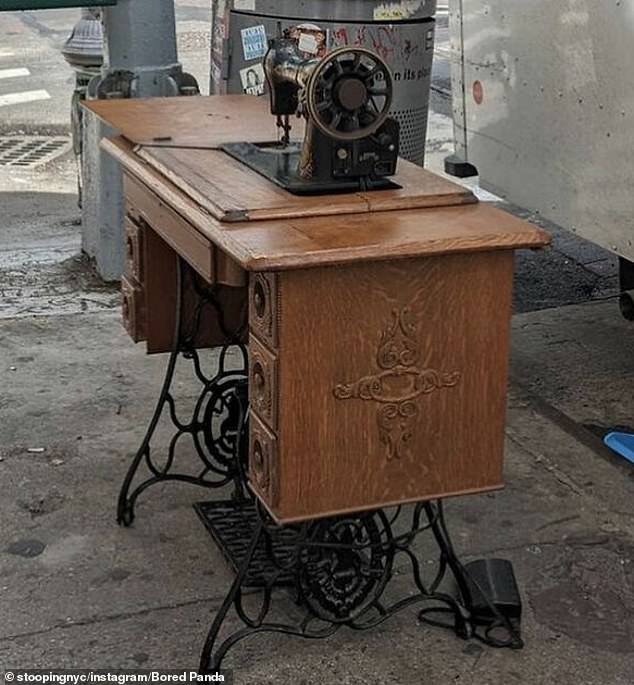 I'm ready to sew!  Another person came across an old-fashioned sewing machine in The East Village