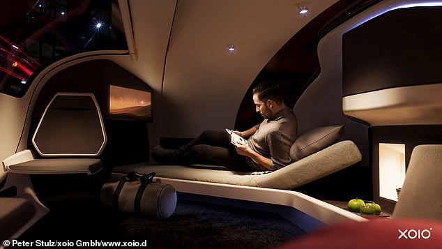 Two single beds provide sleeping space for two travelers.  While traveling, passengers can choose to sit upright or lie down in the 'comfortable' bed