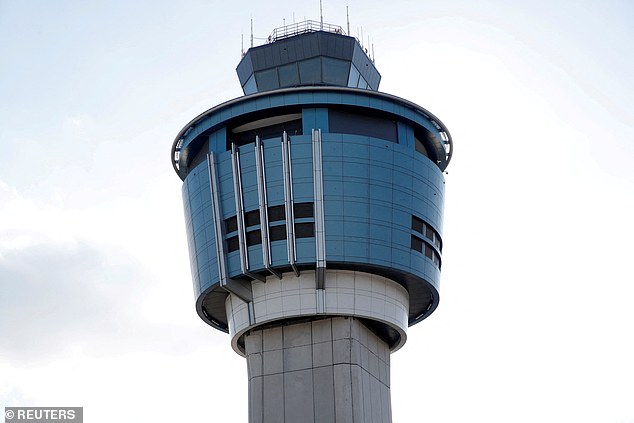 The LaGuardia air control tower, pictured, was nearly hit by the Southwest plane