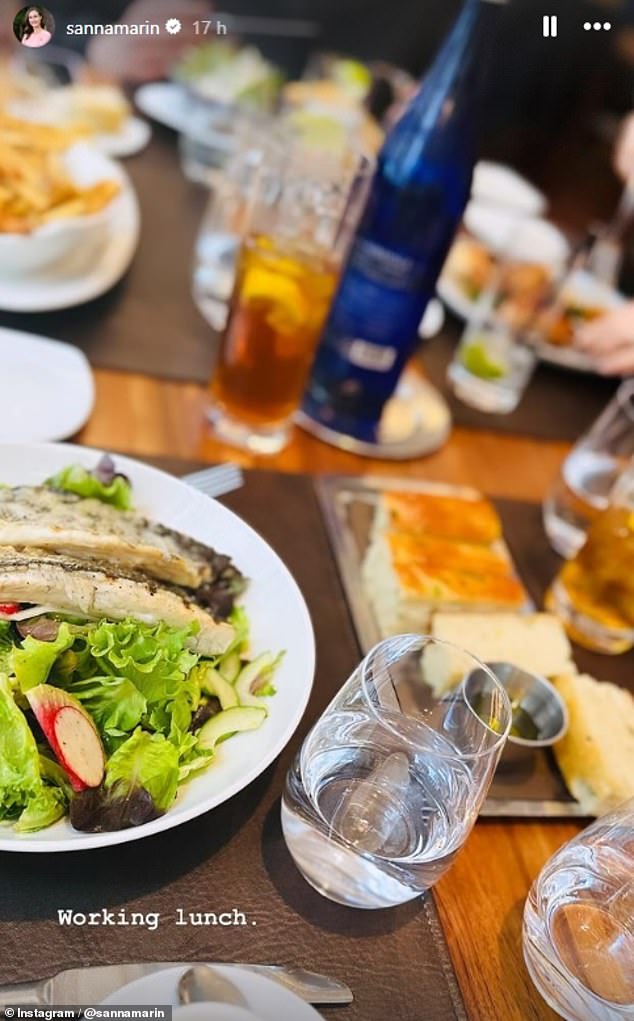 She apparently enjoyed a 'work lunch', complete with salad and fresh bread