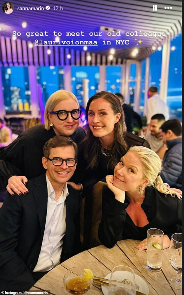 In her final photo of the day, the politician and her friends were pictured meeting an old colleague for dinner at a New York restaurant.