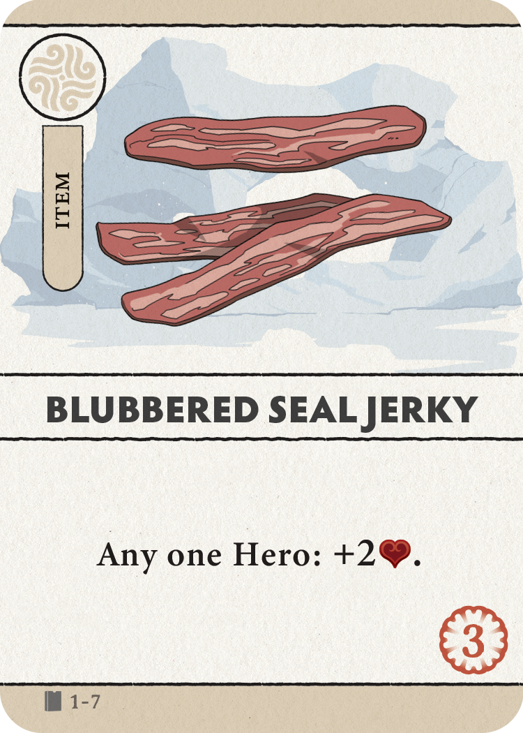 Card art of the Blubbered Seal Jerky item from Avatar: The Last Airbender – Aang's Destiny